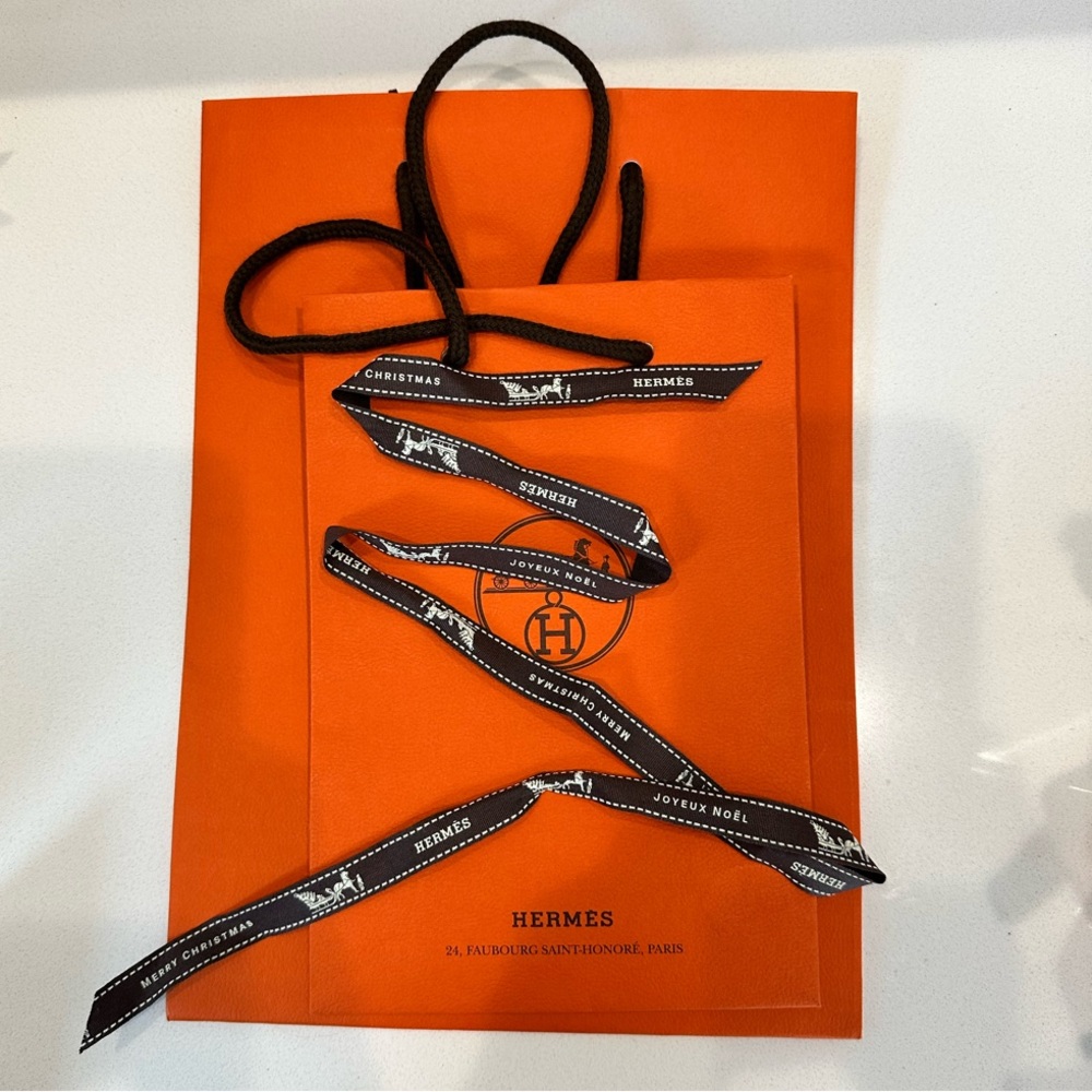 Hermès Orange Gift Bag with Black Ribbon